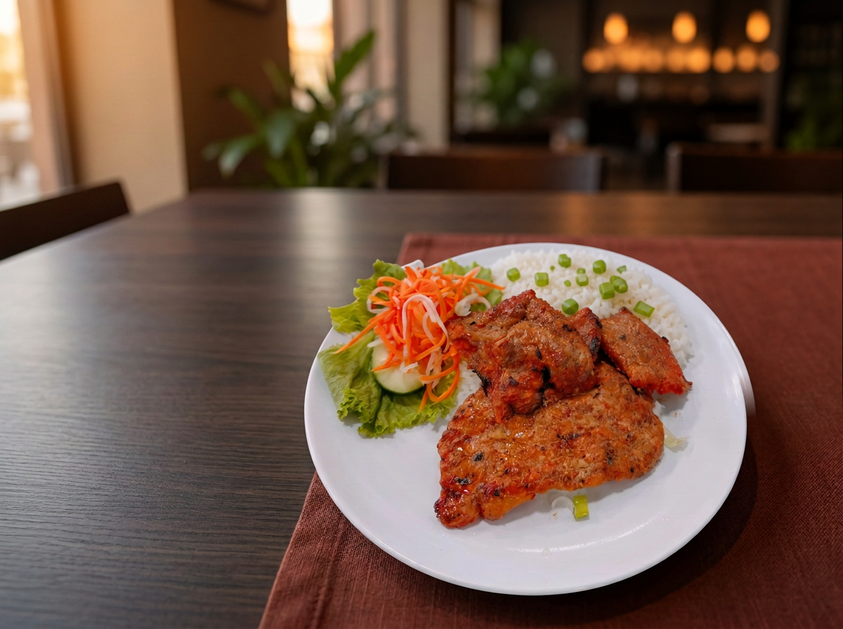 Grilled pork chop broken rice plate